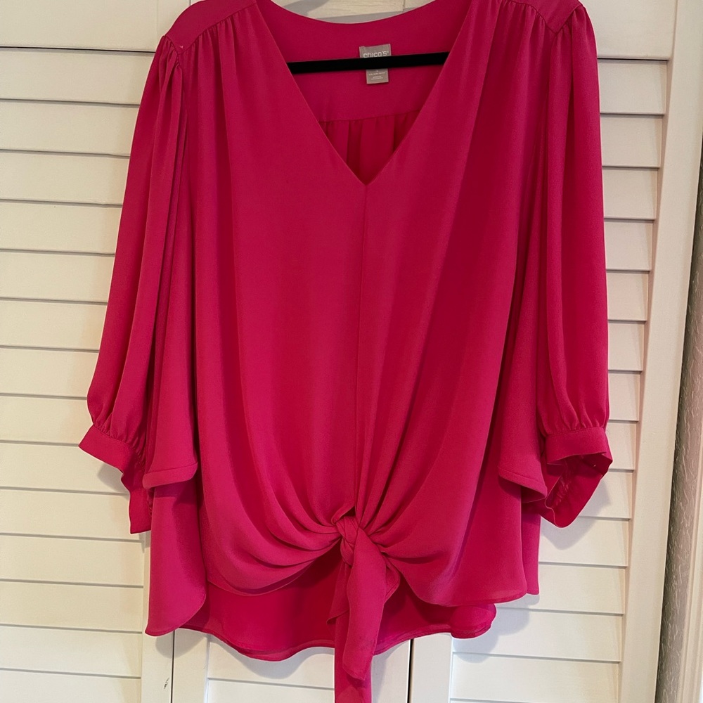 Chico's Hot Pink Tie-Front V-Neck Blouse
